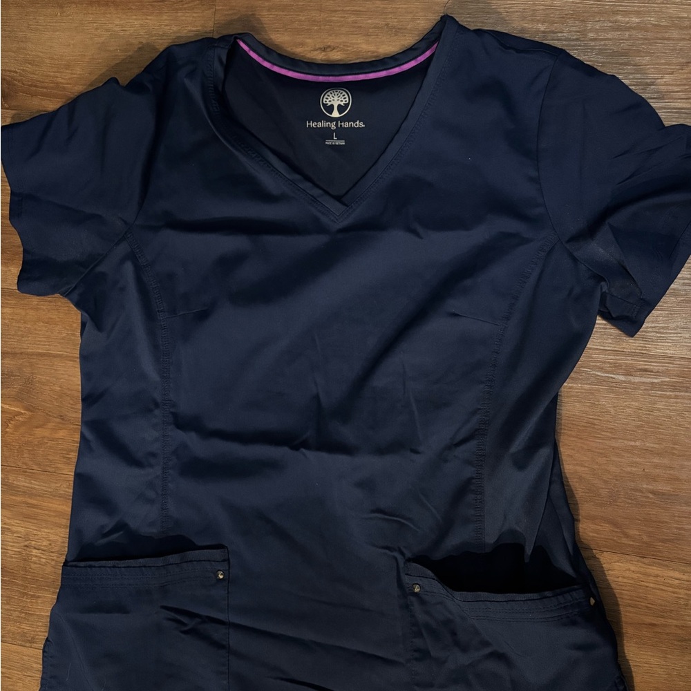 Healing Hands Women's Dark Blue Short Sleeve Top